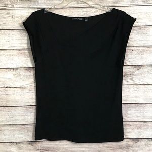 Anne Klein Asymmetrical Neckline Silk Blouse Black